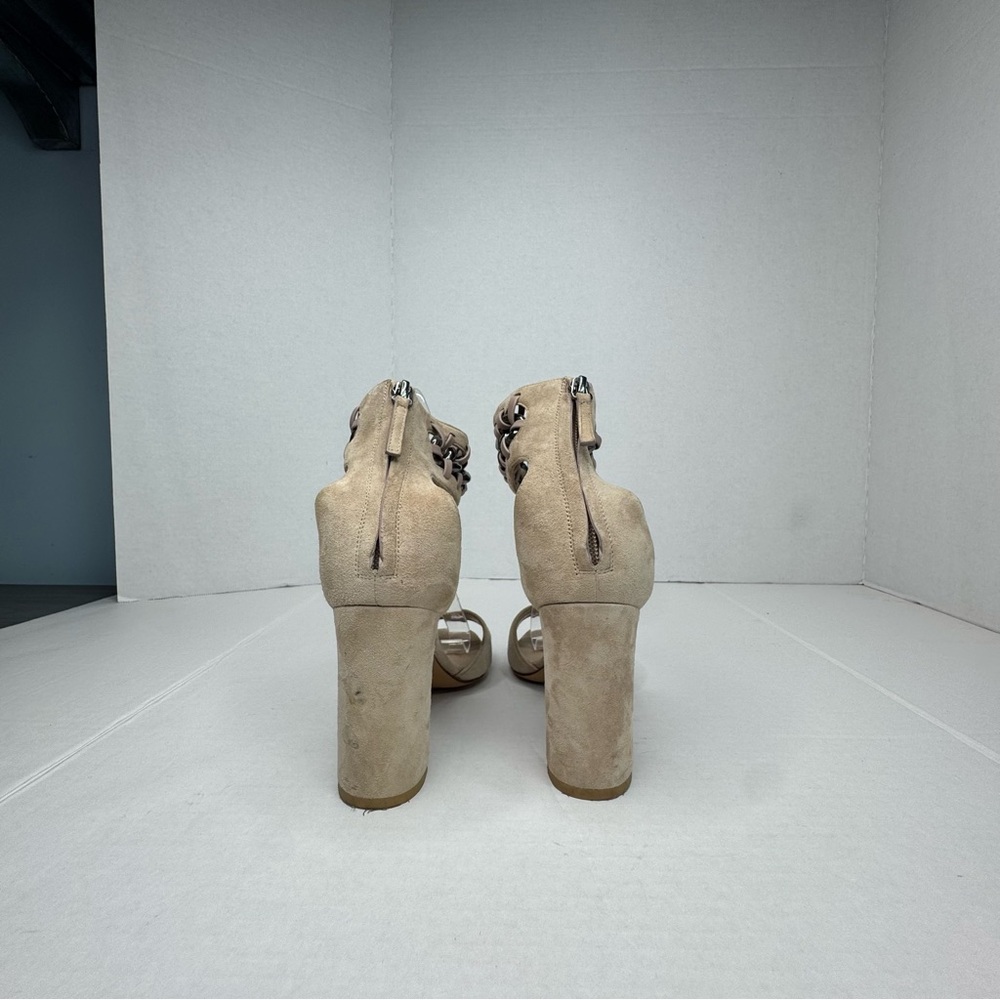 VALENTINO Tan Suede chain heels size 37.5 - Picture 6 of 9